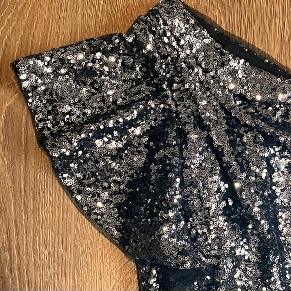 Marchesa Notte | Ombré one shoulder Sequin tulle black sheath dress Women size 6 - Picture 5 of 12